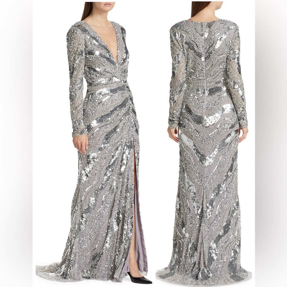 Reem Acra Beaded & Sequin-Embroidered Gown Dress
